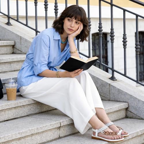 Image of Alicegana Womens Sandals Dressy Flats: Bohemian Summer Comfortable Split Toe Shoes Walking Vacation Gladiator 2026