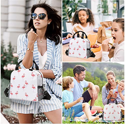 Vielegeld Flamingo Lunch Bag, Reusable Lunch Box Insulated Meal Tote For Kids Women Men Cooler Bag With Shoulder Strap, Durable Lunch Tote For Work School Picnic, White Flamingo #TOP6