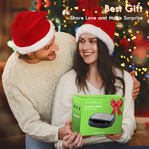 Orfeld Sandwich Maker, Waffle Maker, Panini Press Grill 3 In 1, With Non-Stick Removable Plates, Fast And Even Heating, Portable Handle, Led Indicator Lights, For Breakfast And Christmas Gift, Silver #TOP6