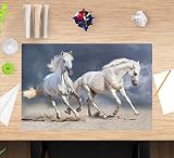 Sous-main pour enfants et adultes - « Chevaux galopants - Blanc moisissure » - En vinyle résistant de qualité supérieure (sans plastique ni BPA) - 60 x 40 cm - Fabriqué en Allemagne