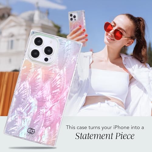 Image of COCOMII Rectangle for iPhone 15 Pro Max Case, Pink Real Mother of Pearl