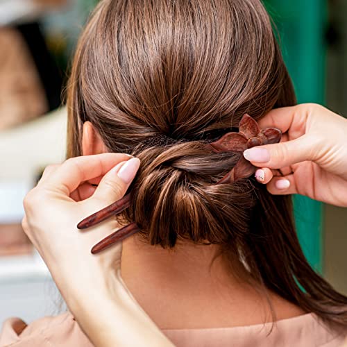 Noverlife 2Pcs French Style U Shaped Hair Forks, Handcrafted Ebony Sandalwood Hair Sticks For Buns, With Elegant Flower Design, 2 Prong Updo Chignon Pin For Women Girls Hairstyle Hair Accessories #TOP5
