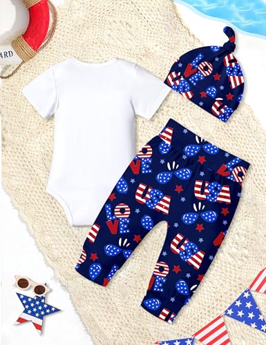 Baby Boy 4th of July Outfit 9-12 Months Patriotic Short Sleeve Baby Romper American Flag Pants Hats Baby Boy Fourth of July Outfit Usa Baby Boy Outfit - Thumbnail 3