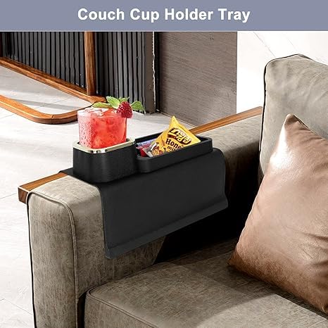 RELEMTRA Silicone Couch Cup Holder, RELEMTRA Anti-Spill and Anti-Slip Sofa Armrest Tray, Dirt-Resistant Silicone Couch Arm Tray for Remote, Snacks, Cellphone and iPad, Gift for Family, Friend 4
