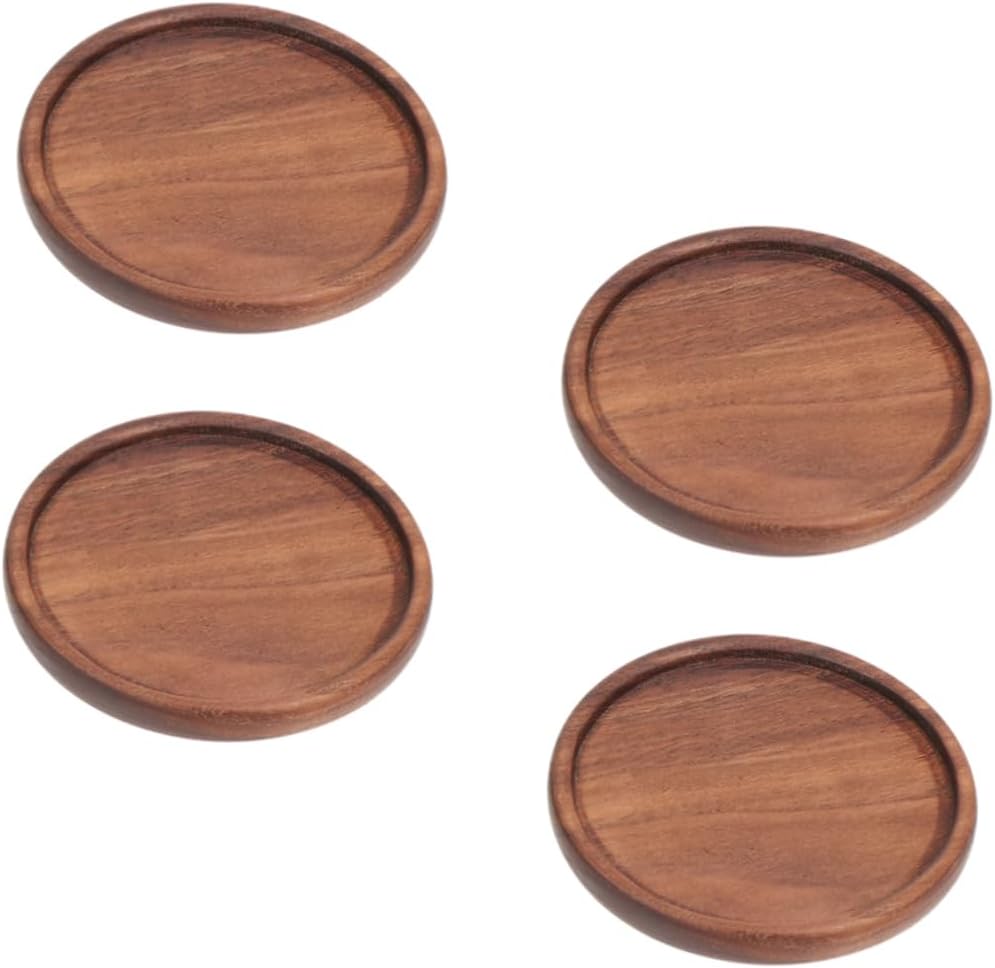 12pcs Walnut Coasters Heat Insulation Mat Coasters Holders for Table Round Groove Cup Holder Non Slip Tea