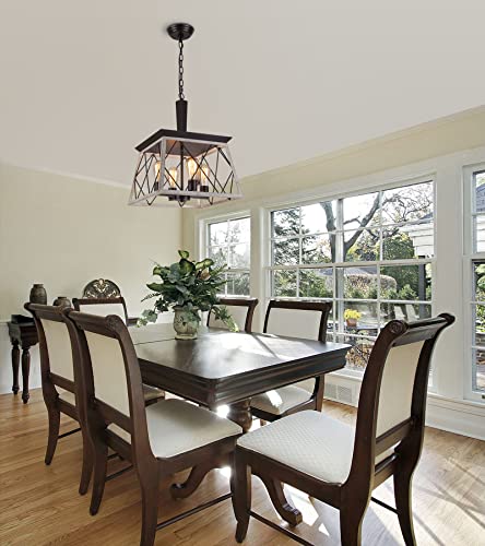 Amzasa Farmhouse Rustic Square Chandelier White Oak And Black 4 Light Vintage Chandeliers Light Fixture For Kitchen Dining Room Bar Entryway Foyer Living Room Ul Listed #TOP5
