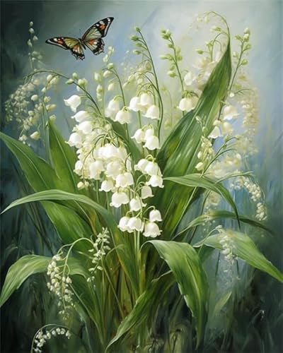 ANSIWEIGO Paint by Numbers for Adults,Eautiful Lily of The Valley Flower,Paint by Numbers On Canvas,DIY Paintwork Drawing Art for Beginner Gift,40x50cm,Without Frame