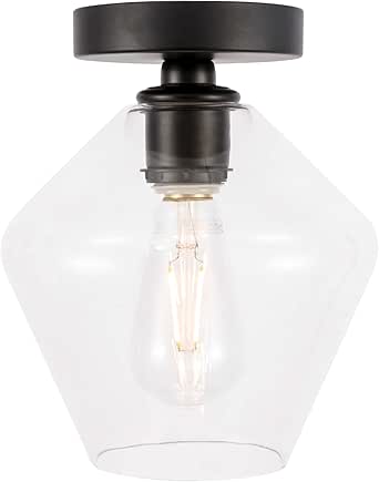 Living District Gene 1-Light Metal &amp; Glass Flush Mount in Black/Clear