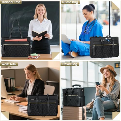 RAINSMORE Laptop Bag for Women 15.6" Teacher Tote Work Bag with Insulated Pockets, Professional Nurse Bag Laptop Briefcase Large Handbag for Office College Nursing, Black by RAINSMORE - Used condition - Image 2
