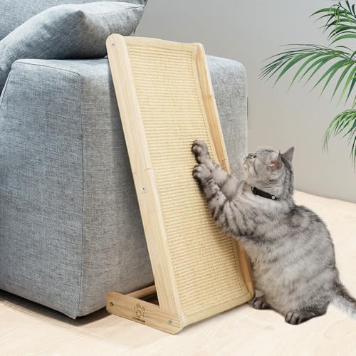 L-Shaped Cat Scratcher for Indoor Cats |3-in-1 Sisal Scratching Post | Durable Natural Wood Lounge Protector