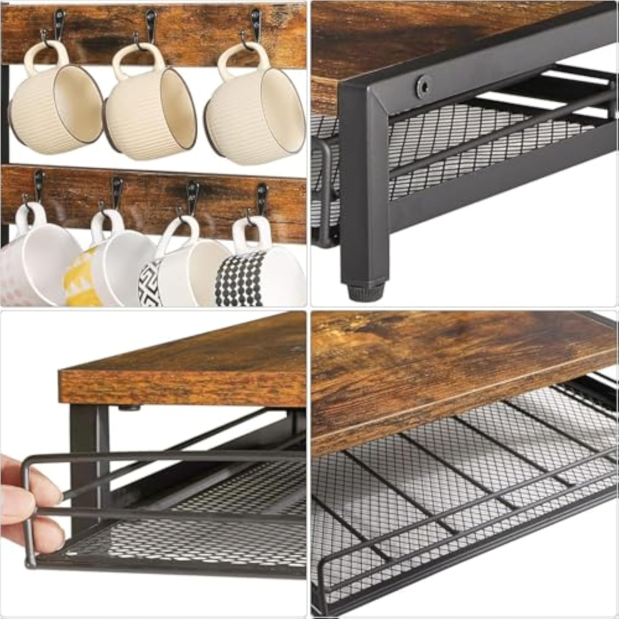 Rustic Coffee Pod Drawer with Mug Holder Stand