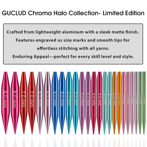 Guclud Short Interchangeable Knitting Needles Set 2-Inch Shorties Circular Knitting Needles for Sock, Sizes US 2.5, 3, 4, 5, 6, 7, 8, 9, 10, 10.5, 11 with Cables, Accessories and Case (12 Pairs) by GUCLUD - Image 2