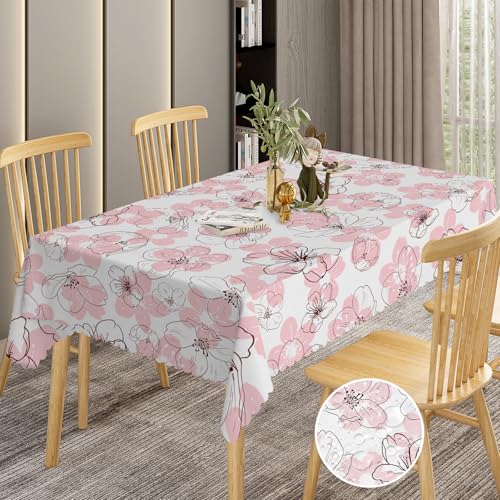 BSGIFT Mantel de 140 x 180 cm, diseño floral, antimanchas, rectangular, 6 plazas, lavable, poliéster, flores azules, mantel impermeable para exterior, jardín, fiesta