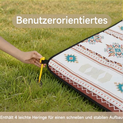 HAUSPROFI Picknickdecke Wasserdicht & Isoliert 200x200 cm Große Picknick Decke mit 3 Lagen Camping Decke Reißfest, 4 Heringe mit Tragegriff & Schultergurt Maschinenwaschbar für Strand, Park, Camping