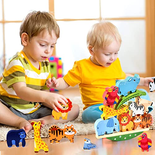 Atoylink Montessori Holzspielzeug ab 2 3 4 5 Jahren Stapelspiel Stapelspielzeug Tiere zum Stapeln Bausteine Balancespiel Holz Motorikspielzeug Feinmotorik Lernspielzeug Geschenke für Baby Kleinkinder