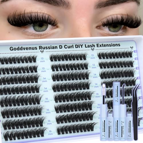 Image of Lash Clusters Kit Wispy Lashes clusters Natural Fluffy Eyelashes Clusters 12mm 14mm 16mm Mixed Cluster Eyelash Extensions Kit D Curl DIY Individual Lashes Kit with Bond and Seal Lash Glue