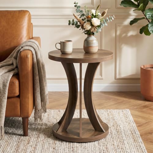 Tribesigns Round Side Table, Farmhouse End Table with Curved Open Frame, Modern Accent Table for Living Room, Bedroom, Small Spaces, Rustic Wood Finish by Tribesigns - Used condition - US$67.70