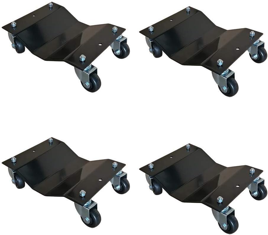 4 Pack Black 12x16 Inch Heavy Duty Wheel Dolly Car Tire Stakes Set 6800lbs Total Capacity for Tow or Vehicle Storage Furniture Movers