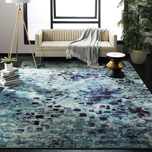 Safavieh Monaco Collection MNC225J Boho Chic Abstract Watercolor Area Rug, 4' x 5'7", Light Blue / Multi