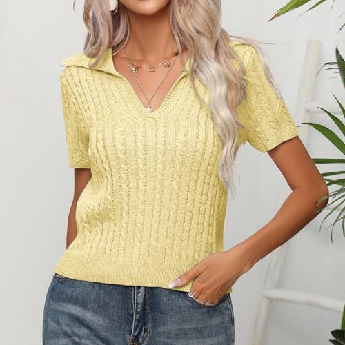 Image of MINTLIMIT Women's Short Sleeve Sweater Tops Lightweight Pullover Shirts 2025 Spring Summer Trendy Casual Blouses