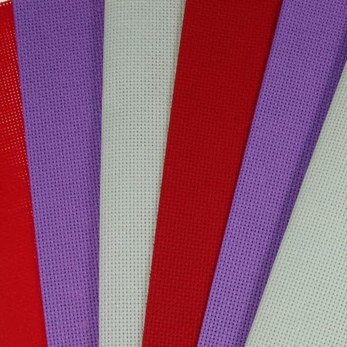 Image of KCS 4 /6 pc of 12 inch x 18 inch(30cmx45cm) 18CT Counted Cotton Aida Cloth Cross Stitch Fabric (6 pc, Light Green+Lavender+Red)
