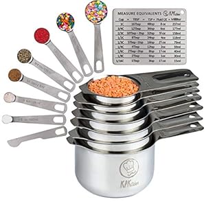 Stainless Steel Measuring Cups and Spoons Set of 16-7 Cup & 7 Spoon + Conversion Chart & Leveler – Kitchen Measuring Spoons and Cups – Dry Measure Cups Stainless Steel & Baking Metal Measuring Cups