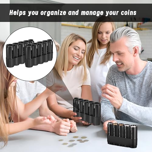 2 Stück Münzspender Münzen,Eur Münzbox Schwarz Kleingeld Aufbewahrung 5 Stückelungen,Münzen Aufbewahrung,Professioneller Münzspender,Eisenhaltig Euro Münzsortierer,Fürtaxis,Busse,Restaurant,Verkäufer