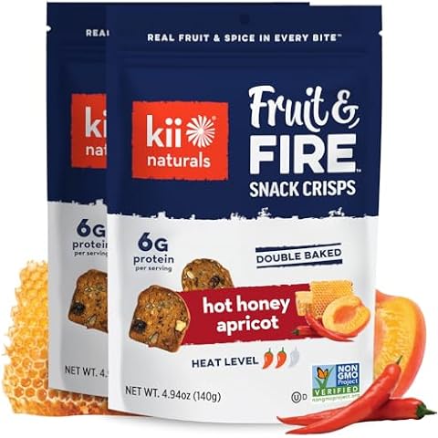 Kii Naturals Fruit & Fire Snack Crisps, Healthy Snack Crackers for Cheese, Meats, Spreads, Charcuterie Boards - Non-GMO, No Preservatives, Hand-Crafted – Hot Honey Apricot, 4.9 Ounce (Pack of 2) Cover