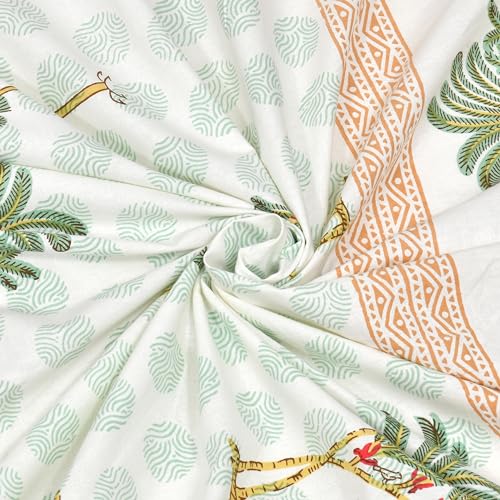 Image of BLOCKS OF INDIA Hand Block Printed 200 TC Cotton Super King Size Bedsheet(106 x 106) (Green Tree)