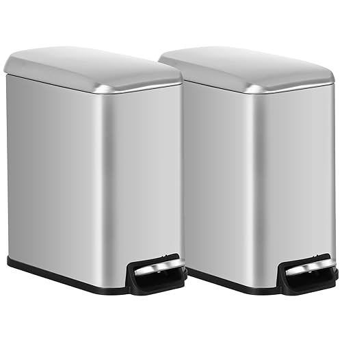 Miniatura 11 de BestOffice Cubo de Basura Delgado con Tapa, 1.3 Galones, Pedal de Paso, Cubo de Basura Pequeño, Negro, Cubo de Acero Inoxidable para Baño,