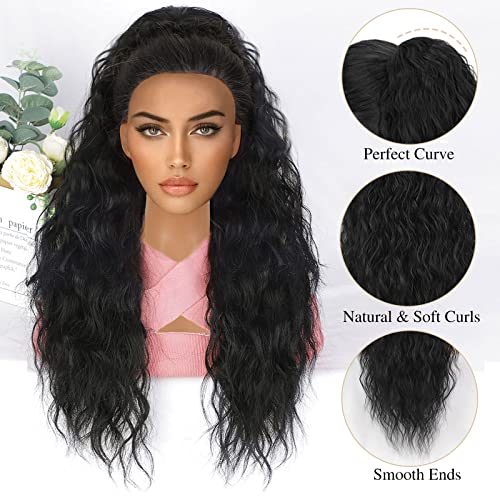 Lativ Ponytail Extension Long Curly Drawstring Ponytail Black Natural Looking Clip In Ponytail Hair Extension For Women Synthetic Heat Resistant Hairpieces For Daily Use 26 Inches #TOP1