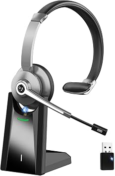 Wireless Headset With Microphone, Noise Canceling headset, Charging Base And Mute Button, Headset With Mic For Office/Skype/Zoom/Computer