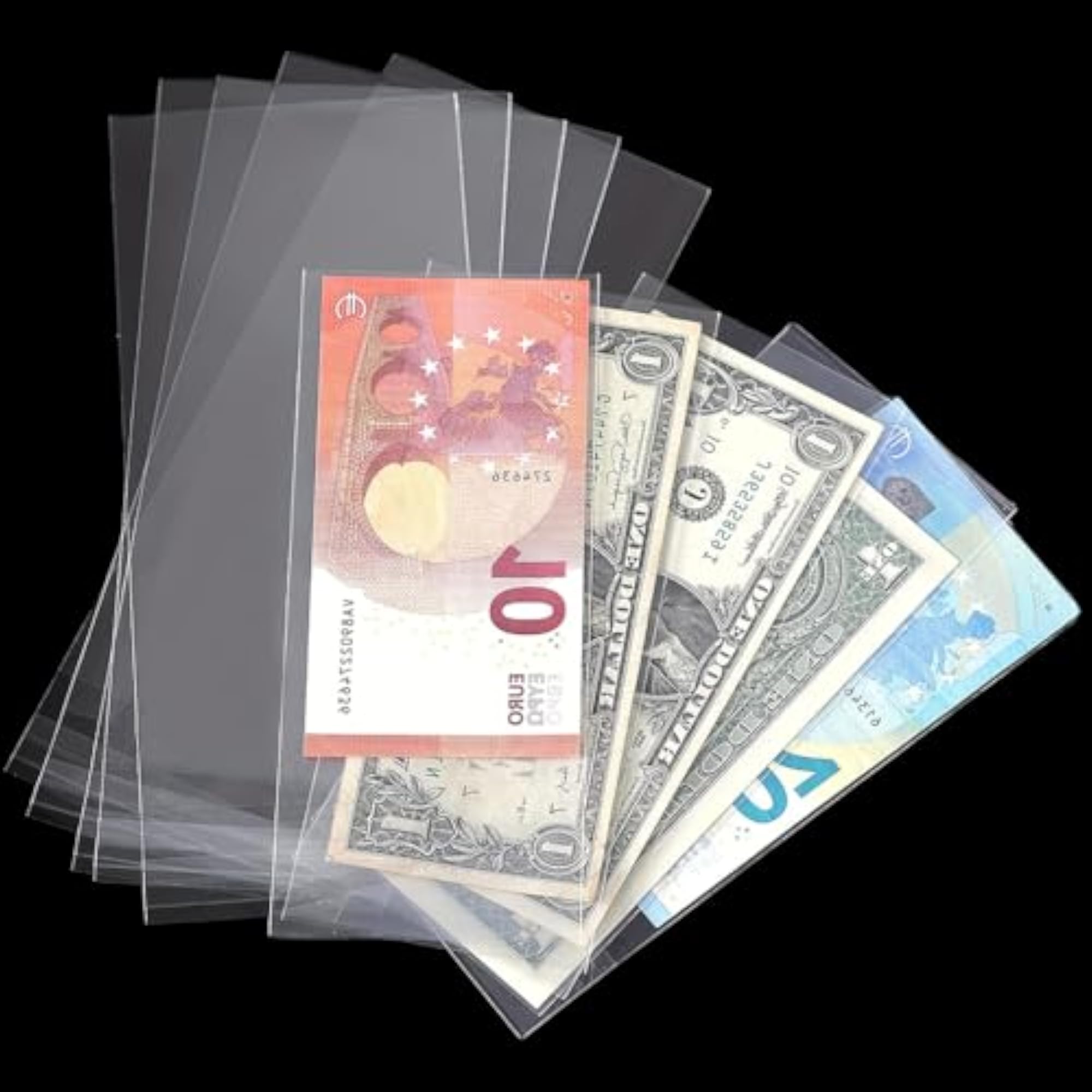 Cash Box with 100 Clear Note Sleeves for Currency Storage