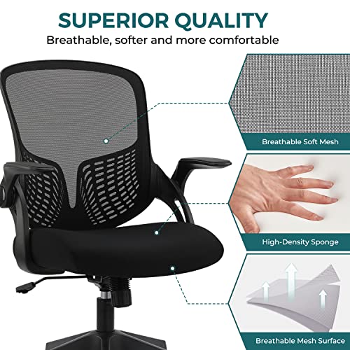 Ergonomic Desk Chair Mesh Home Office Chair With Flip Up Armrests Mid Back Computer Chair Lumbar Support Adjustable Swivel Task Chair, Black #TOP5