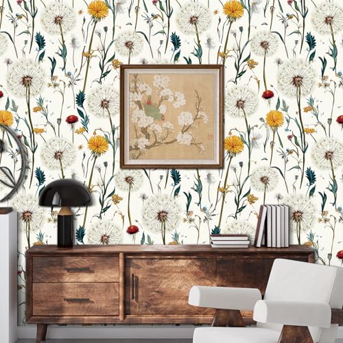 Papel tapiz de diente de león autoadhesivo crema quita manchas e impermeable para cuarto 5