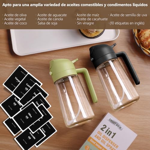 Miniatura 7 de Sweet View 470ml 2 En 1 Dispensador De Aceite Y Pulverizador De Aceite, Vertedor Dispensador De Aceite De Oliva Para, Cocina, Cocinar,Freidora De Aire,Ensalada, Barbacoa Negro