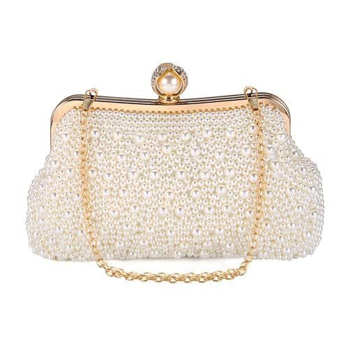 Image of Ayliss Pearl Clutch Purses for Women Wedding Bridal Evening Small Clutch Crossbody Handbag Full Beaded Parites Prom