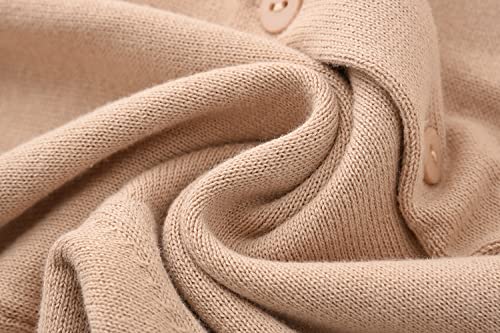 Girls Crewneck Cardigan Sweater Cotton School Uniforms Button Long Sleeve Knit Sweaters Tops（Khaki,130/6-7Years） #TOP6