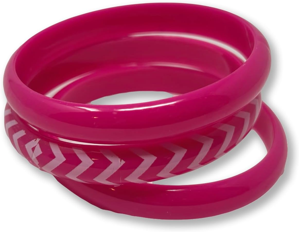 3 Pack of Variouse Colorful Neon Bangles with Zig Zag Design 80s Costume Bracelets