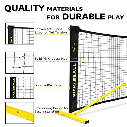 A11N Portable Pickleball Net System, 22Ft Regulation Size, Yellow/Black #TOP1