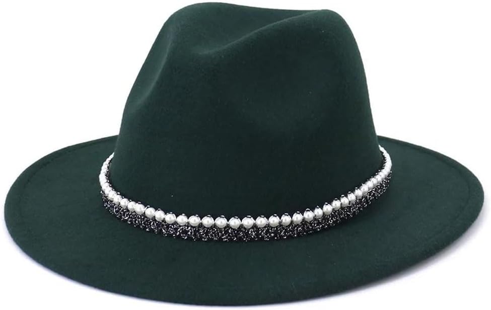 Womens Pearl Band Fedora Hat Wide Brim Felt Cap Formal Fashion Design for Winter Events and Occasions