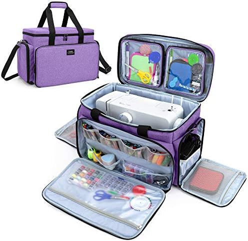 CURMIO Sewing Machine Bag for Most Standard Sewing Machine, Universal Sewing Machine Carrying Case with 2 Removable Zipper Pouches for Sewing Supplies, Purple (Patent Design)