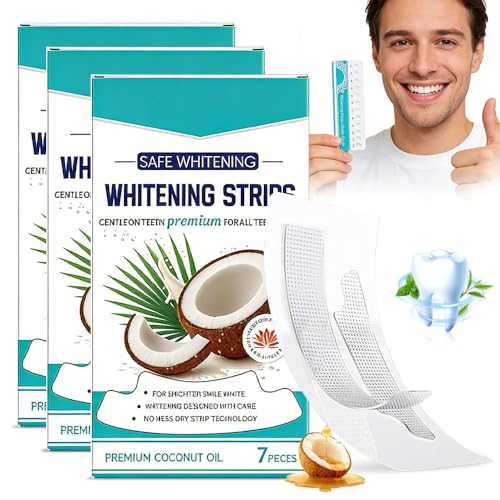 Weciau Tiras Blanqueadoras Dientes, 21 Piezas Teeth Whitening Strips, 21 Tratamientos, Fórmula de Coco Natural, Blanqueamiento Suave y Seguro, Elimina Eficazmente las Manchas de los Dientes