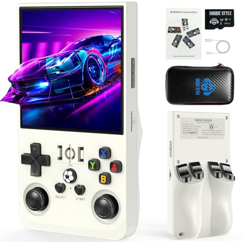 Image of R36MAX Retro Handheld Game Console, 4.0 Inch IPS HD Screen Portable Retro Gaming Console, 1.5GHz CPU Support 30+ Emulator Console Video Game Console, 4000mAh Battery (64GB White)