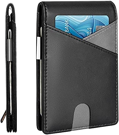 ZRTARY Slim Wallet for Men with Money Clip Leather Credit Card Holder Minimalist Front Pocket RFID Blocking(Grey)