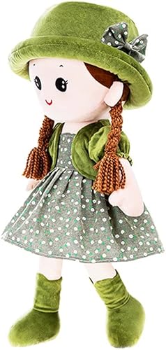 Ikasus Muñeca de princesa de peluche con ropa, sombrero y falda, linda muñeca suave para niños, color verde