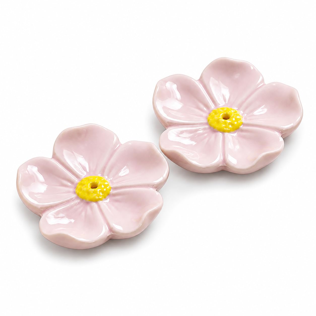 Ceramic Flower Incense Holder, 2 Pcs Handcrafted Incense Stick Holders with Cherry Blossom Pattern, Ceramic Flower Ash Catcher Dish, Zen Garden Decoration for Meditation and Relaxation