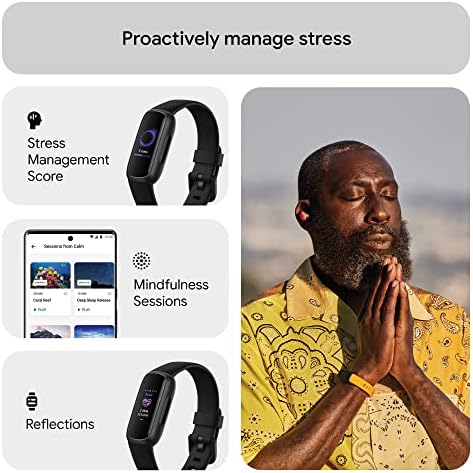 Google Fitbit Inspire 3 Health and Fitness Tracker with Stress Management, Workout Intensity, Sleep Tracking, 24/7 Heart Rate and More, Midnight Zen/black, One Size (S and L Bands Included) - 3