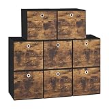 SONGMICS Caja de Almacenaje, Juego de 8, Plegable, Cajas de Tela, Almacenaje, 30 x 30 x 30 cm, Organizador, Cestas, para Armario, para Dormitorio, Salón, Marrón Rústico y Negro RFB830B01
