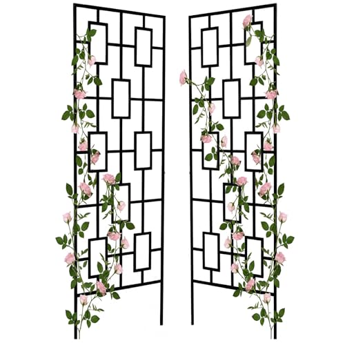 Duraaamo 2 Pcs Tall Garden Trellises 78 x 23 Inch Black Modern Metal Plant Trellis Large Garden Supports for Climbing Flowers Outdoor Wedding Arch Decor